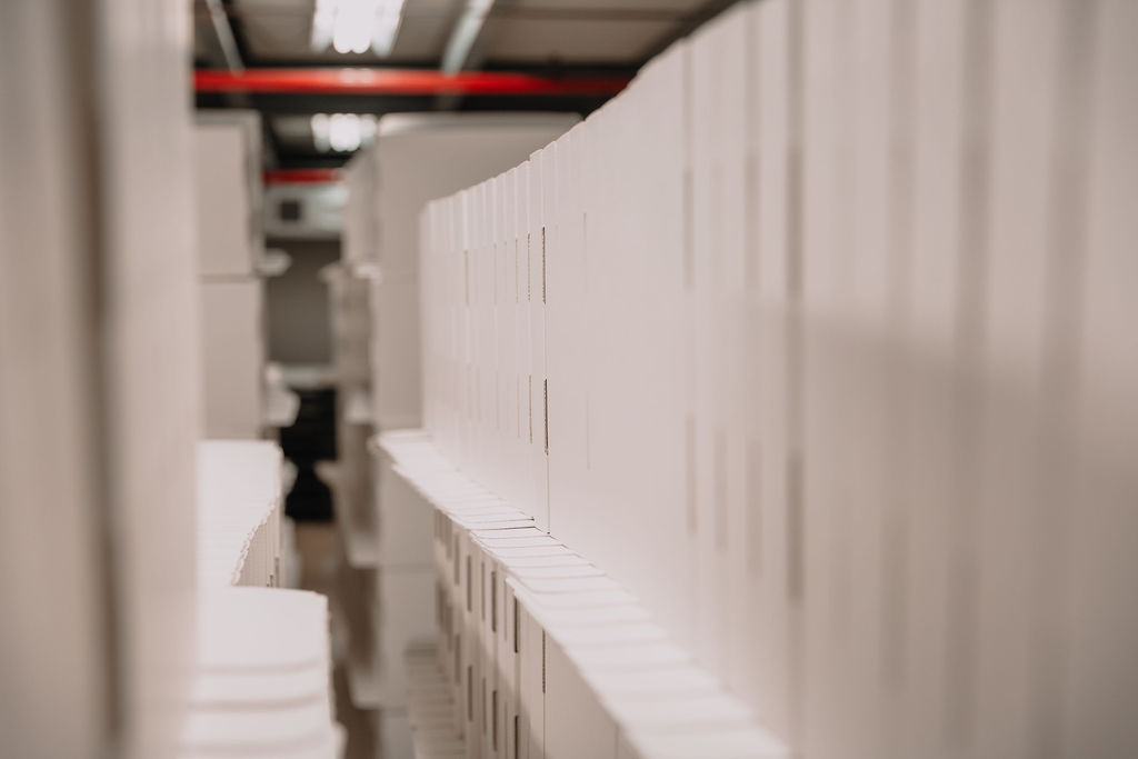 Close-up of stacked paper packaging solutions