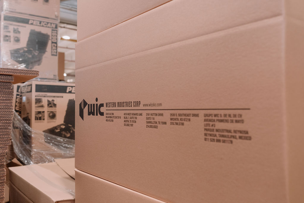 Close-up of side of WIC shipping box in warehouse
