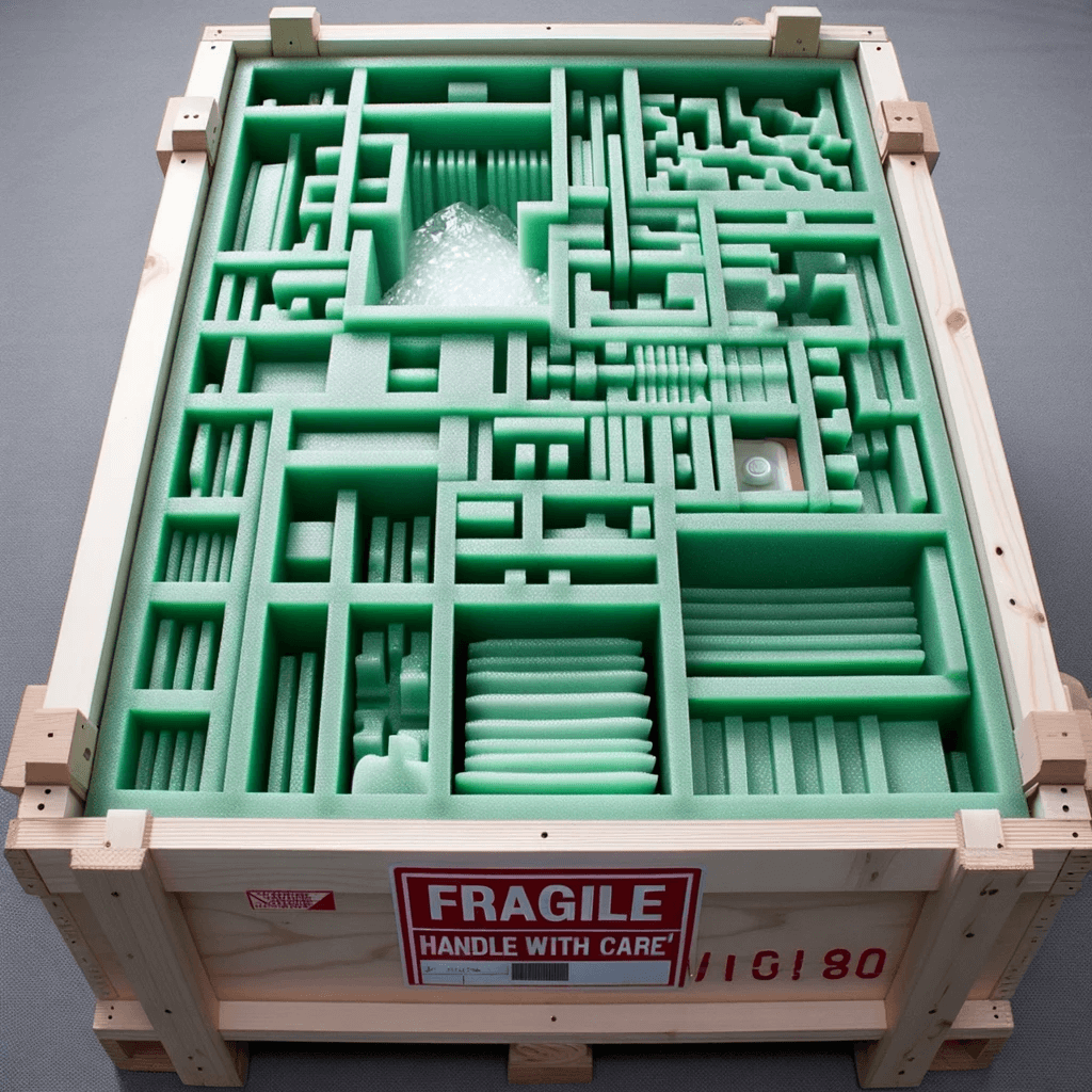 Wooden crate with foam packaging