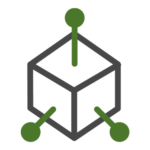 Geometric cube with green connected dots design