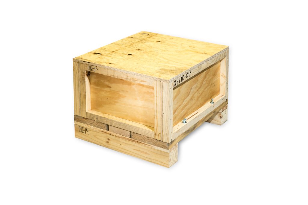 Wooden shipping crate on a white background.