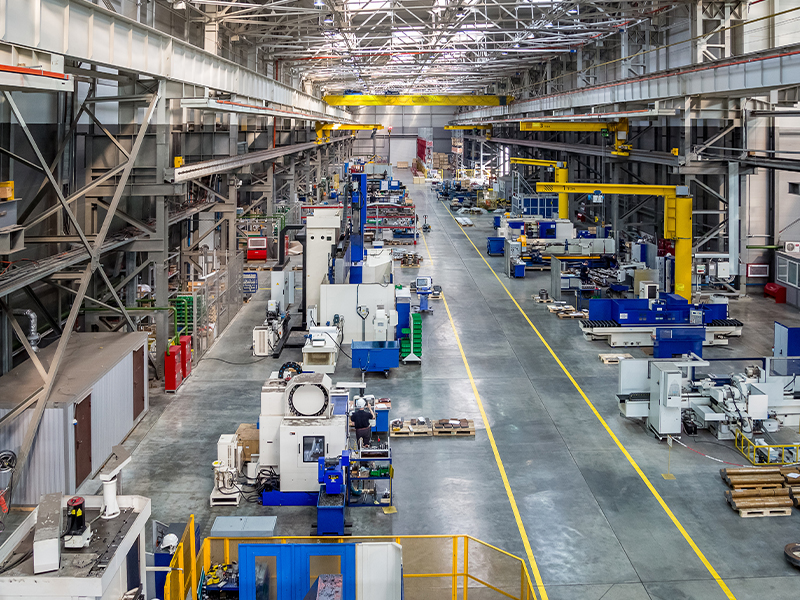 Industrial manufacturing facility with large machinery equipment
