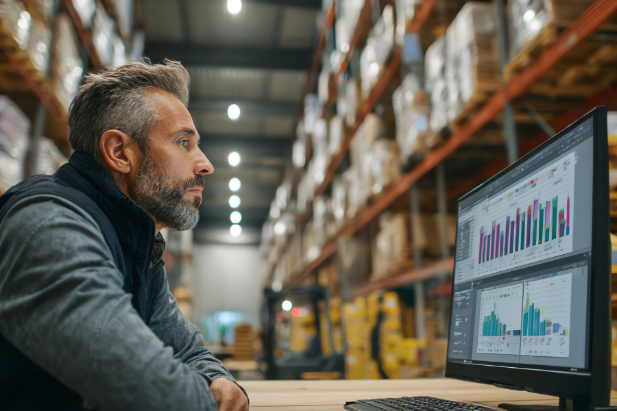 Man analyzing business data on computer screen